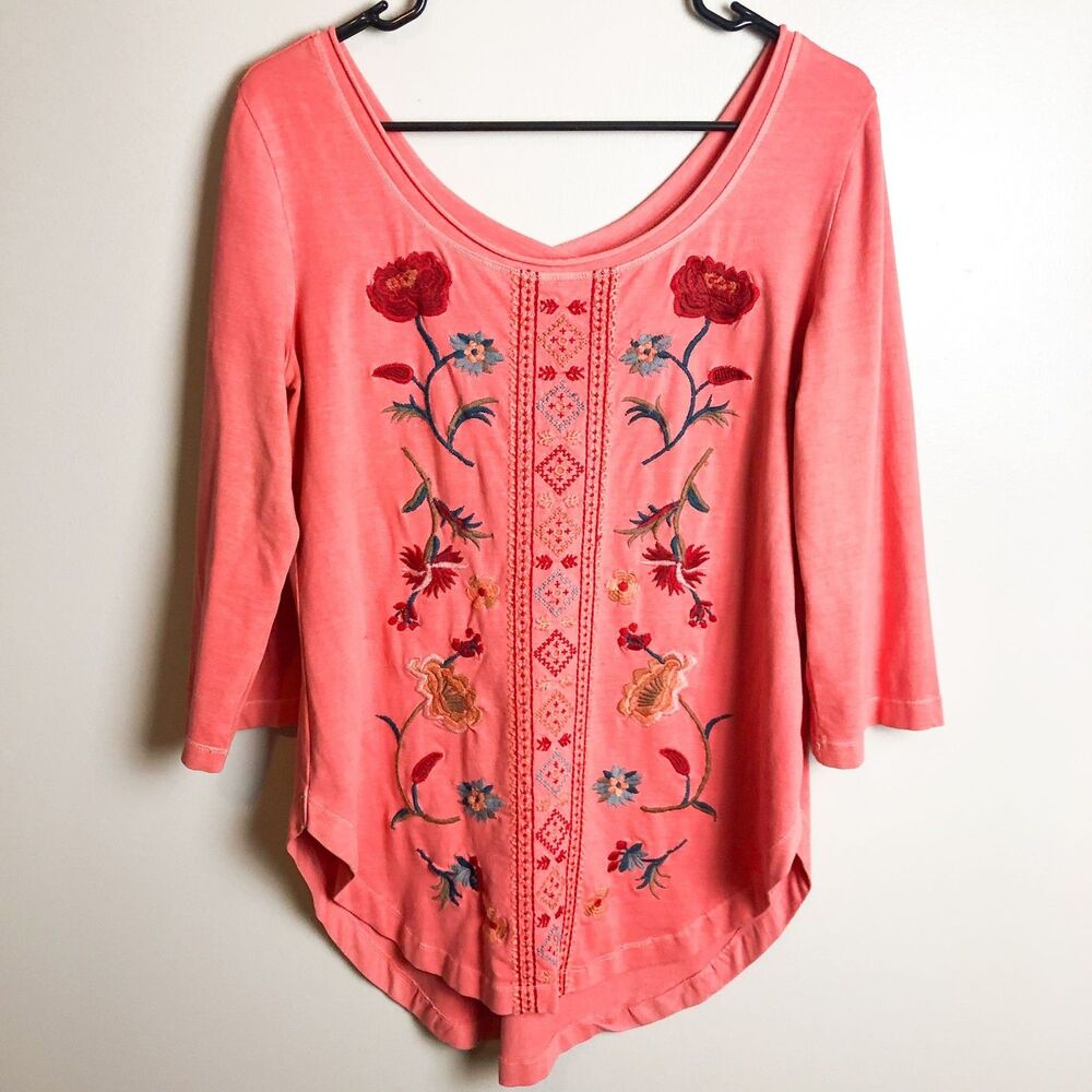 Soft Surroundings Embroidered 3/4 Sleeve Blouse